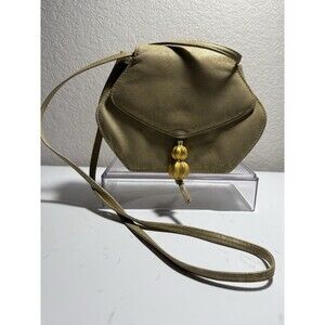 VTG Inge Christopher Shagreen-Style Embossed Leather Handbag Gold Heavy Beads